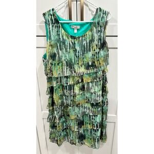 DressBarn Women's Tiered Ruffle Abstract Print Sleeveless‎ Dress Size 22